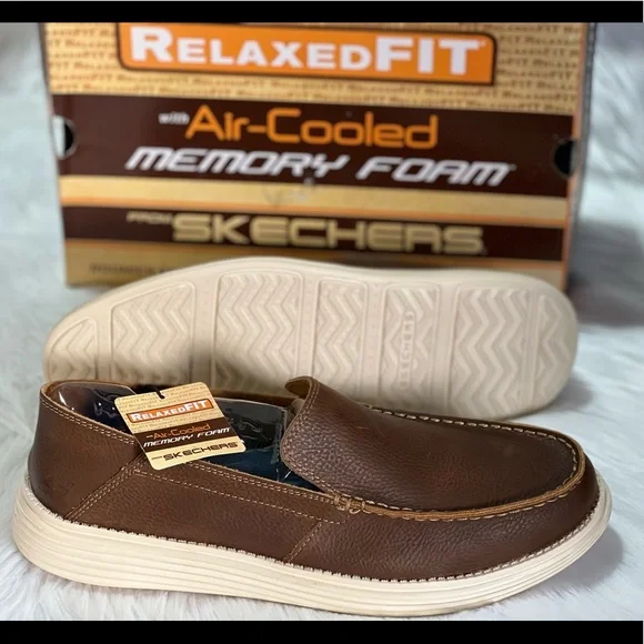 New Skechers STATUS-BRENSON Relaxed Fit Air-Cooled Memory Foam Brown Mens - Picture 7 of 14